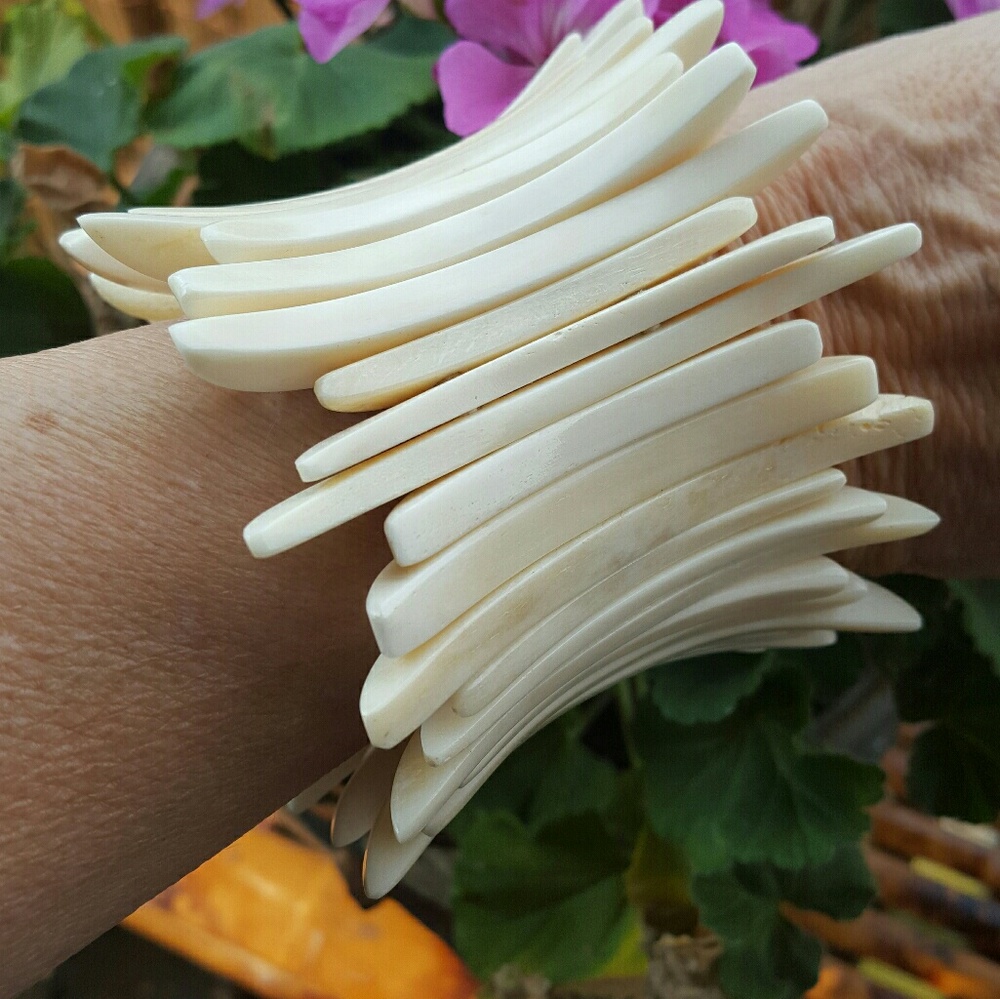 Bohemian Bone Statement Bracelet & Earring set.